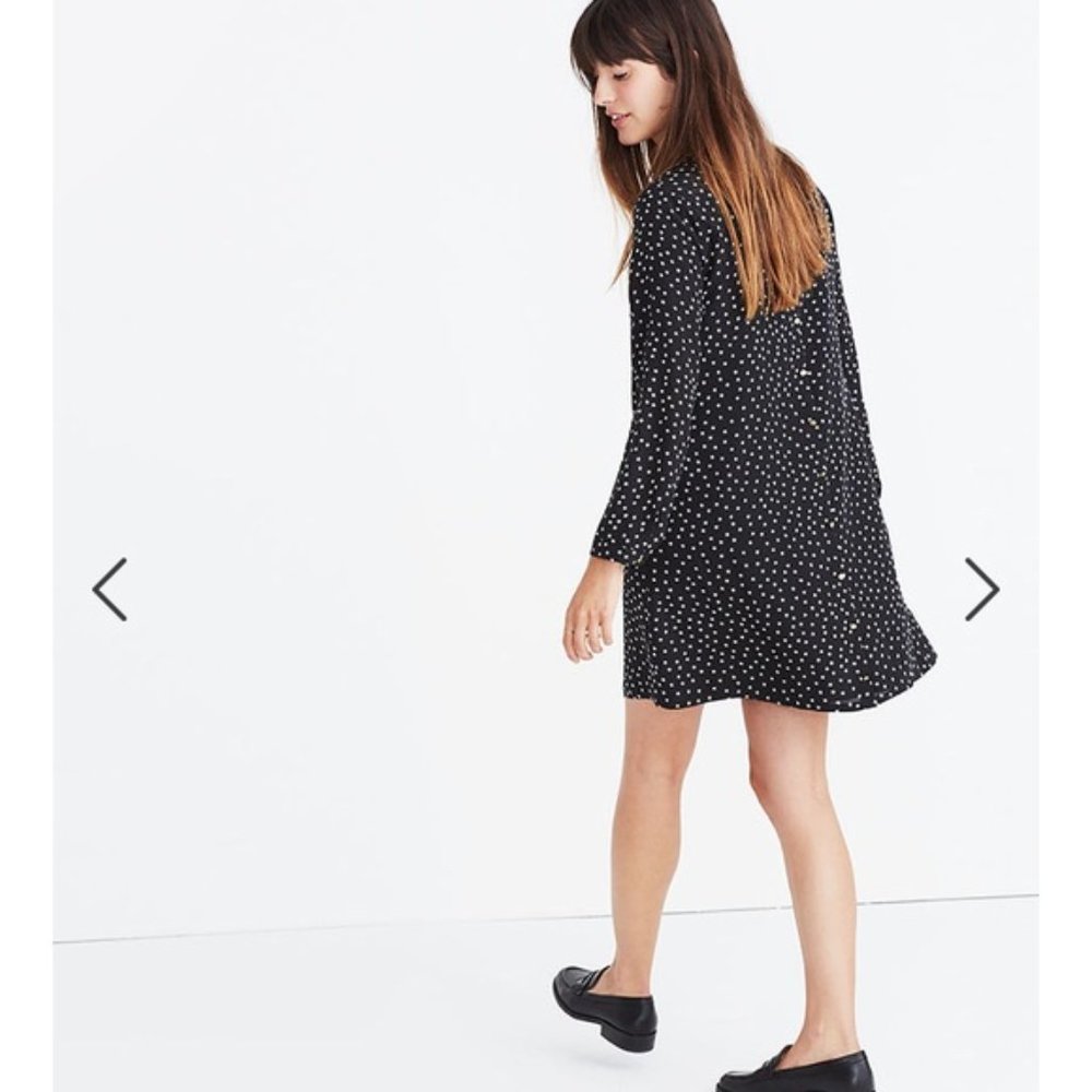 MADEWELL black white silk button-back dress in star scatter print